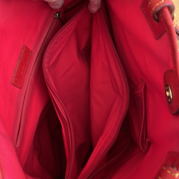 Dooney & Bourke Zebra Print Canvas and Suede Handbag with Red Accents - Picture 4 of 13